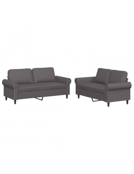 Set di Divani 2 pz con Cuscini Grigio in Similpelle