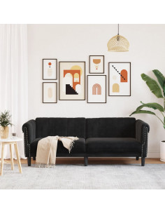 Divano a 3 Posti Nero in Velluto 2