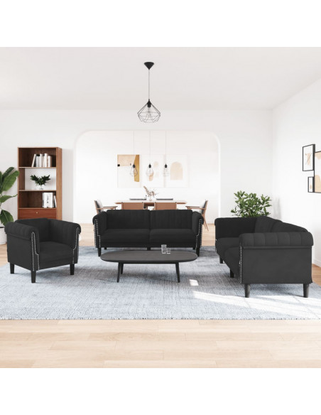 Set di Divani 3 pz Nero in Velluto