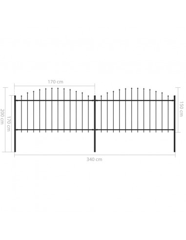 Recinzione Giardino Punta a Lancia (1,25-1,5)x3,4m Acciaio Nero