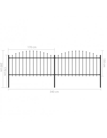 Recinzione Giardino Punta a Lancia (1,25-1,5)x3,4m Acciaio Nero