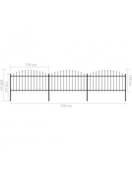 Recinzione Giardino Punta a Lancia (1,25-1,5)x5,1m Acciaio Nera