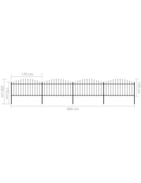 Recinzione Giardino Punta a Lancia (1,25-1,5)x3,4m Acciaio Nero