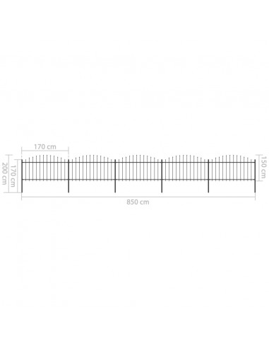 Recinzione Giardino Punta a Lancia (1,25-1,5)x8,5m Acciaio Nera