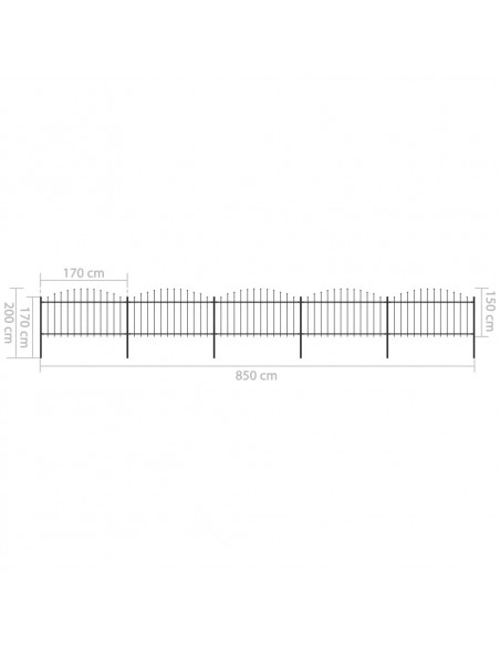 Recinzione Giardino Punta a Lancia (1,25-1,5)x8,5m Acciaio Nera