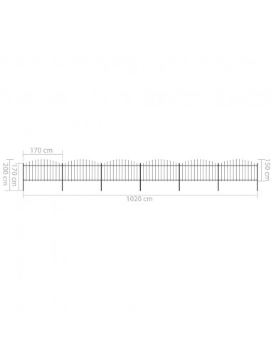 Recinzione Giardino Punta Lancia (1,25-1,5)x10,2m Acciaio Nera