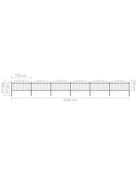 Recinzione Giardino Punta Lancia (1,25-1,5)x10,2m Acciaio Nera