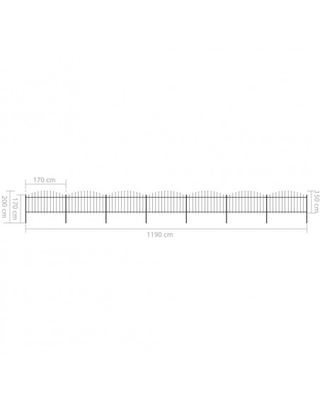 Recinzione Giardino Punta Lancia (1,25-1,5)x11,9m Acciaio Nera