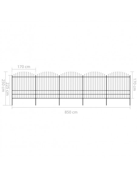 Recinzione Giardino Punta a Lancia (1,75-2)x8,5m Acciaio Nera