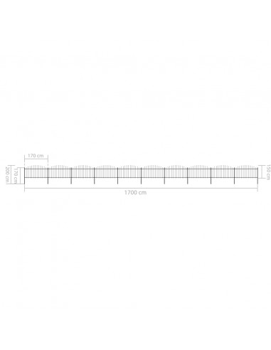 Recinzione Giardino Punta a Lancia (1,25-1,5)x17m Acciaio Nera