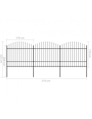 Recinzione Giardino Punta a Lancia (1,5-1,75)x5,1m Acciaio Nera
