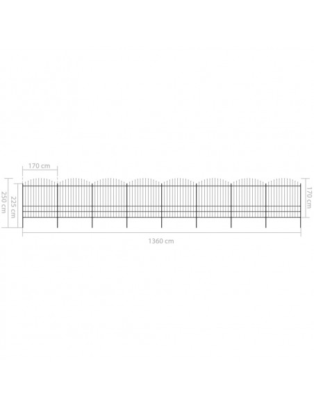 Recinzione Giardino Punta a Lancia (1,75-2)x13,6m Acciaio Nera