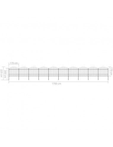 Recinzione Giardino Punta a Lancia (1,5-1,75)x17m Acciaio Nera