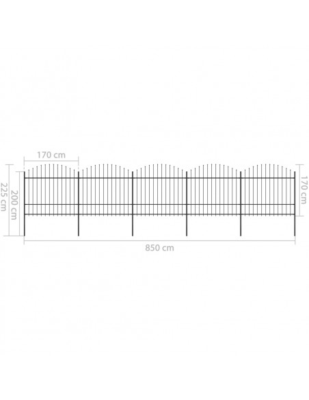 Recinzione Giardino Punta a Lancia (1,5-1,75)x8,5m Acciaio Nera