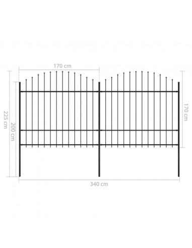 Recinzione Giardino Punta a Lancia (1,5-1,75)x3,4m Acciaio Nera