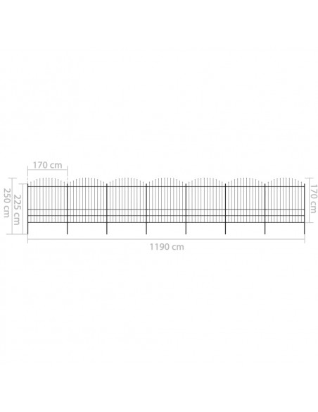 Recinzione Giardino Punta a Lancia (1,75-2)x11,9m Acciaio Nera