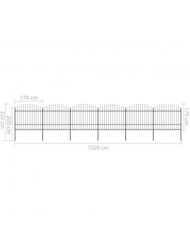 Recinzione Giardino Punta Lancia (1,5-1,75)x10,2m Acciaio Nera