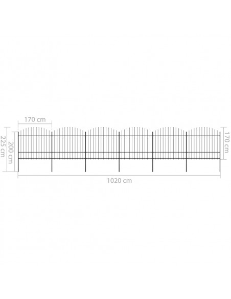 Recinzione Giardino Punta Lancia (1,5-1,75)x10,2m Acciaio Nera