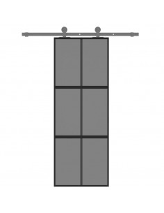 Porta Scorrevole Nera 76x205 cm in Vetro Temperato e Alluminio 2