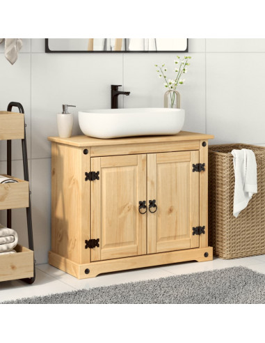 Mobile Lavabo da Bagno Corona 73x33x60cm Legno Massello di Pino