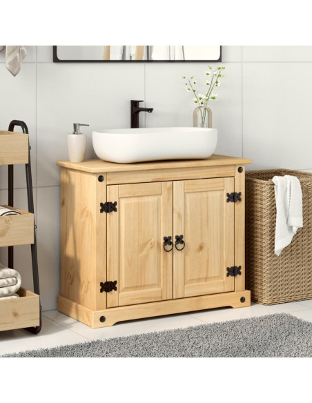 Mobile Lavabo da Bagno Corona 73x33x60cm Legno Massello di Pino