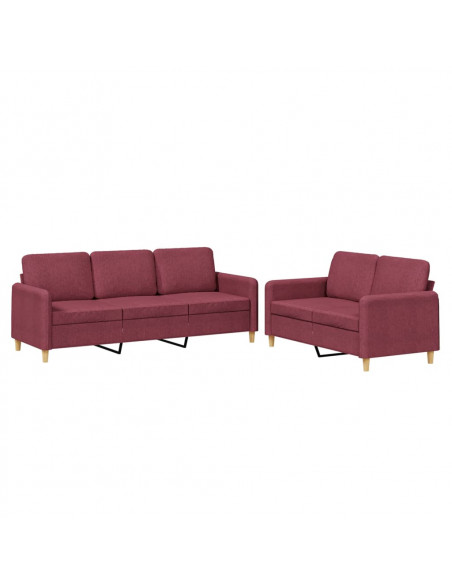 Set di Divani 2 pz con Cuscini Rosso Vino in Tessuto