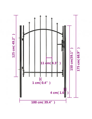 Cancello da Giardino in Acciaio 1x1,75 m Nero