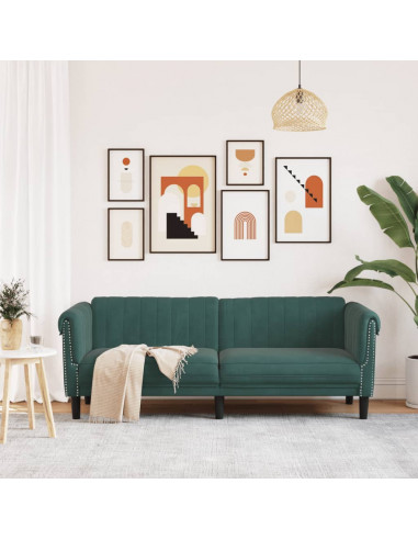 Divano a 3 Posti Verde Scuro in Velluto