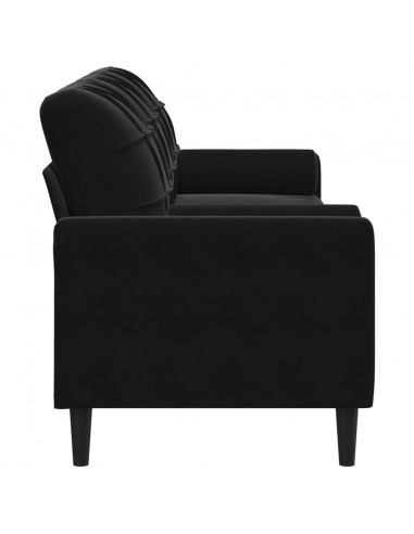 Divano a 3 Posti con Cuscini Nero 210 cm in Velluto