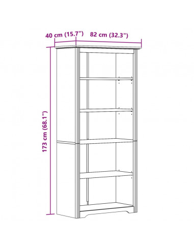 Libreria BODO 5 Ripiani 80x38x180 cm Legno Massello Pino Grigia