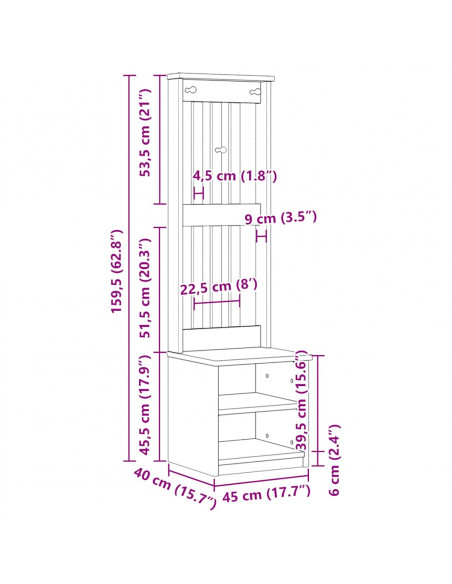 Albero da Ingresso SANDENS 45x40x159,5 cm in Legno di Pino