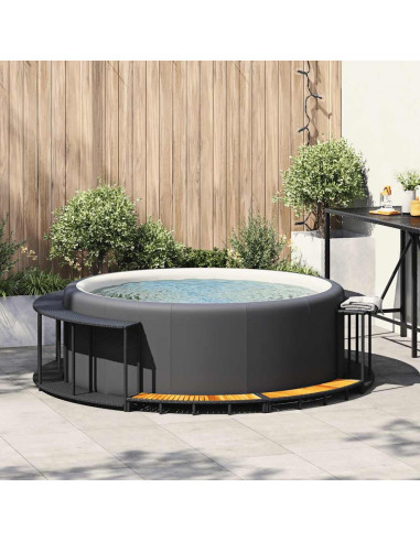 Bordo per Vasca da Spa con Portaoggetti&Gradino Polyrattan Nero