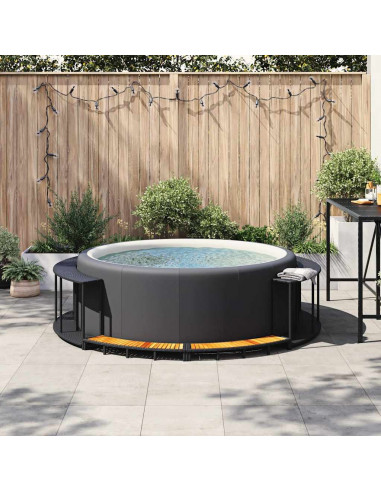 Bordo per Vasca da Spa con Portaoggetti&Gradino Polyrattan Nero