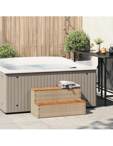 Bordo per Vasca Idromassaggio Beige Polyrattan&Massello Acacia