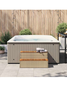 Bordo per Vasca Idromassaggio Beige Polyrattan&Massello Acacia 2