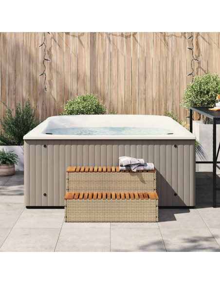 Bordo per Vasca Idromassaggio Beige Polyrattan&Massello Acacia