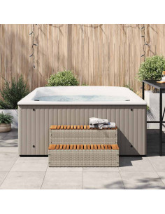 Bordo per Vasca Idromassaggio Grigio Polyrattan&Massello Acacia 2