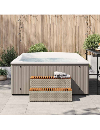 Bordo per Vasca Idromassaggio Grigio Polyrattan&Massello Acacia