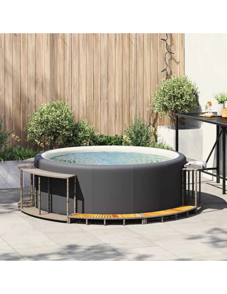 Bordo per Vasca Spa con Portaoggetti&Gradino Polyrattan Grigio