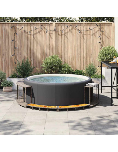 Bordo per Vasca Spa con Portaoggetti&Gradino Polyrattan Grigio