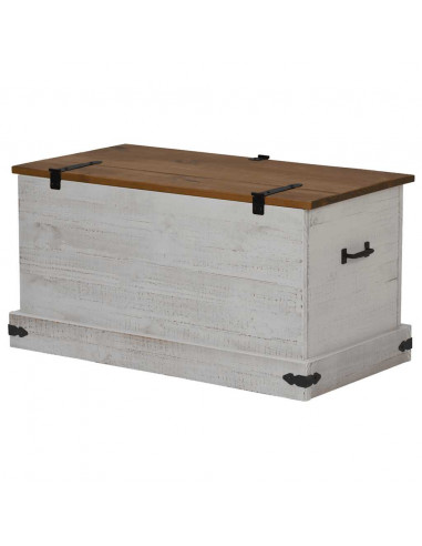 Cassapanca HALDEN Bianco 91x48x47 cm in Legno Massello di Pino