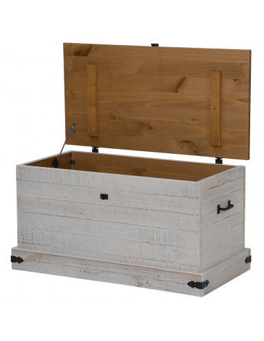 Cassapanca HALDEN Bianco 91x48x47 cm in Legno Massello di Pino