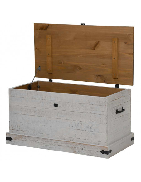 Cassapanca HALDEN Bianco 91x48x47 cm in Legno Massello di Pino