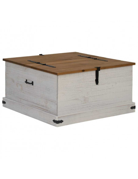 Cassapanca HALDEN Bianco 91x91x47 cm in Legno Massello di Pino