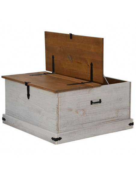 Cassapanca HALDEN Bianco 91x91x47 cm in Legno Massello di Pino