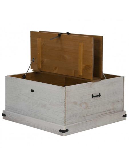 Cassapanca HALDEN Bianco 91x91x47 cm in Legno Massello di Pino