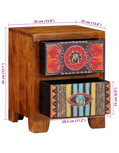 Comodini 2 pz 35x35x45 cm in Legno Massello di Acacia