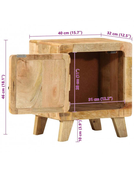 Comodini 2pz 40x32x46 cm in Legno Massello di Mango Grezzo