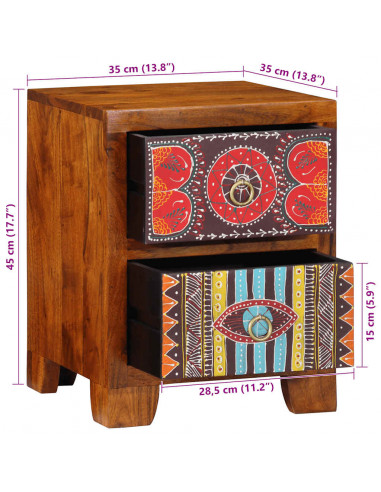 Comodino 35x35x45 cm in Legno Massello di Acacia