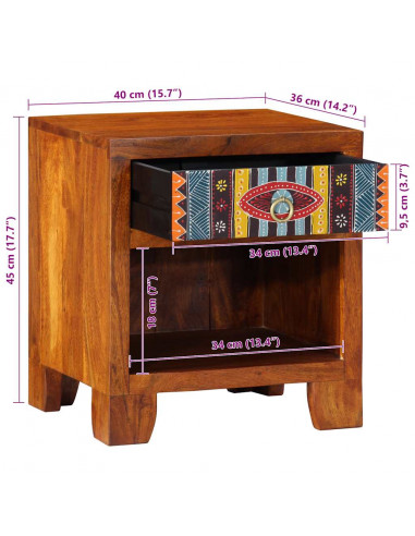 Comodino 40x35x45 cm in Legno Massello di Acacia